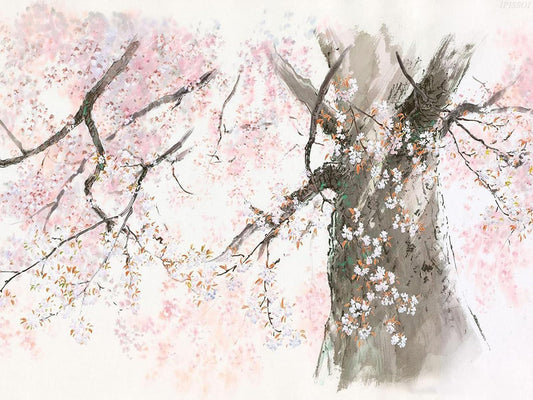 Christmas Gift Japanese Cherry Blossom Scenery Watercolor Diamond Painting Kits for Adults 5D Diamond Art for Beginners DIY Full Drill for Home Wall Decor for New Year's Day Valentine's Day 12x16 in