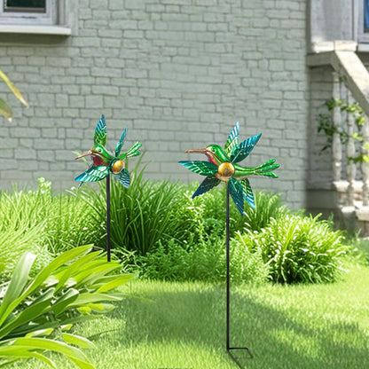 WONDER GARDEN Wind Spinners Outdoor - 2 Pack Small Metal Hummingbird Green Wind Spinner Windmill, Wind Sculpture for Yard Patio Lawn Decor