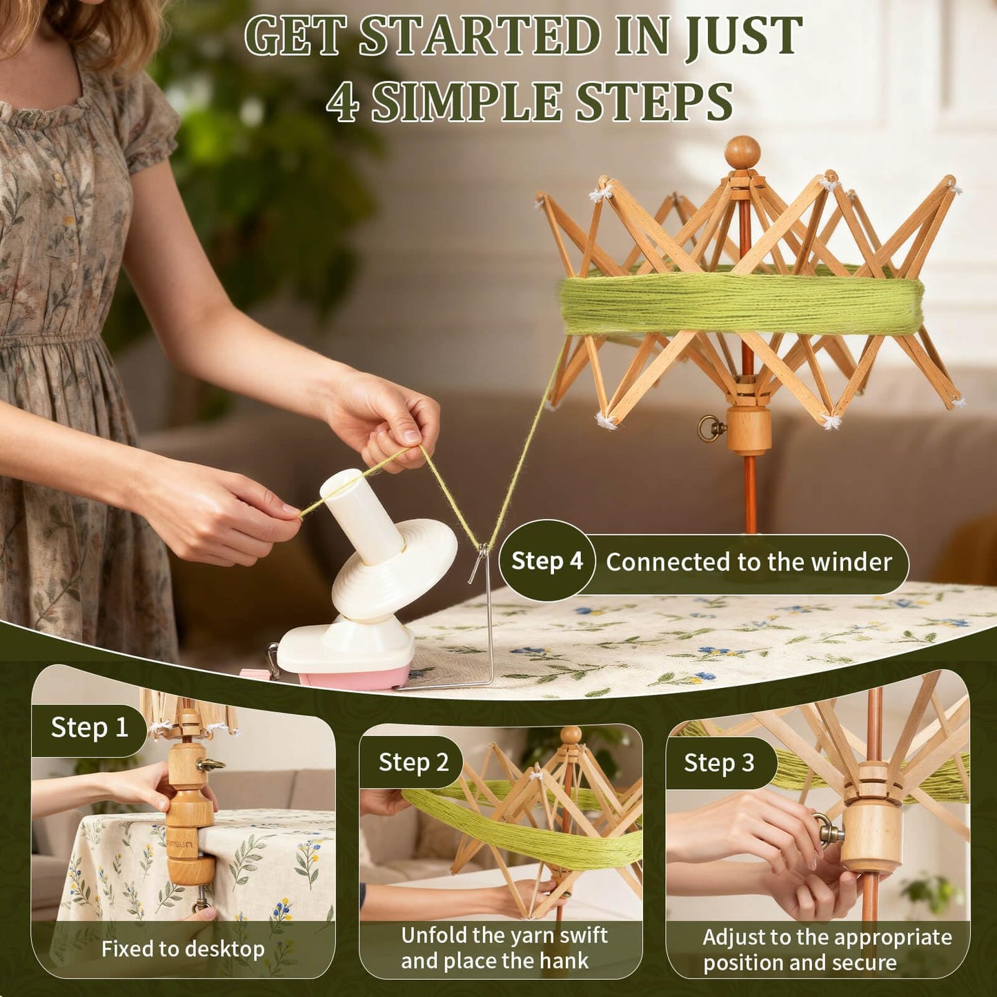 SPEENSUN Wooden Yarn Swift, 4-Step Easy Setup Yarn Umbrella Perfect Match with Yarn Winder, Durable Wood Construction, Foldable Design, Best Christmas Gifts for Knitters & Crocheters