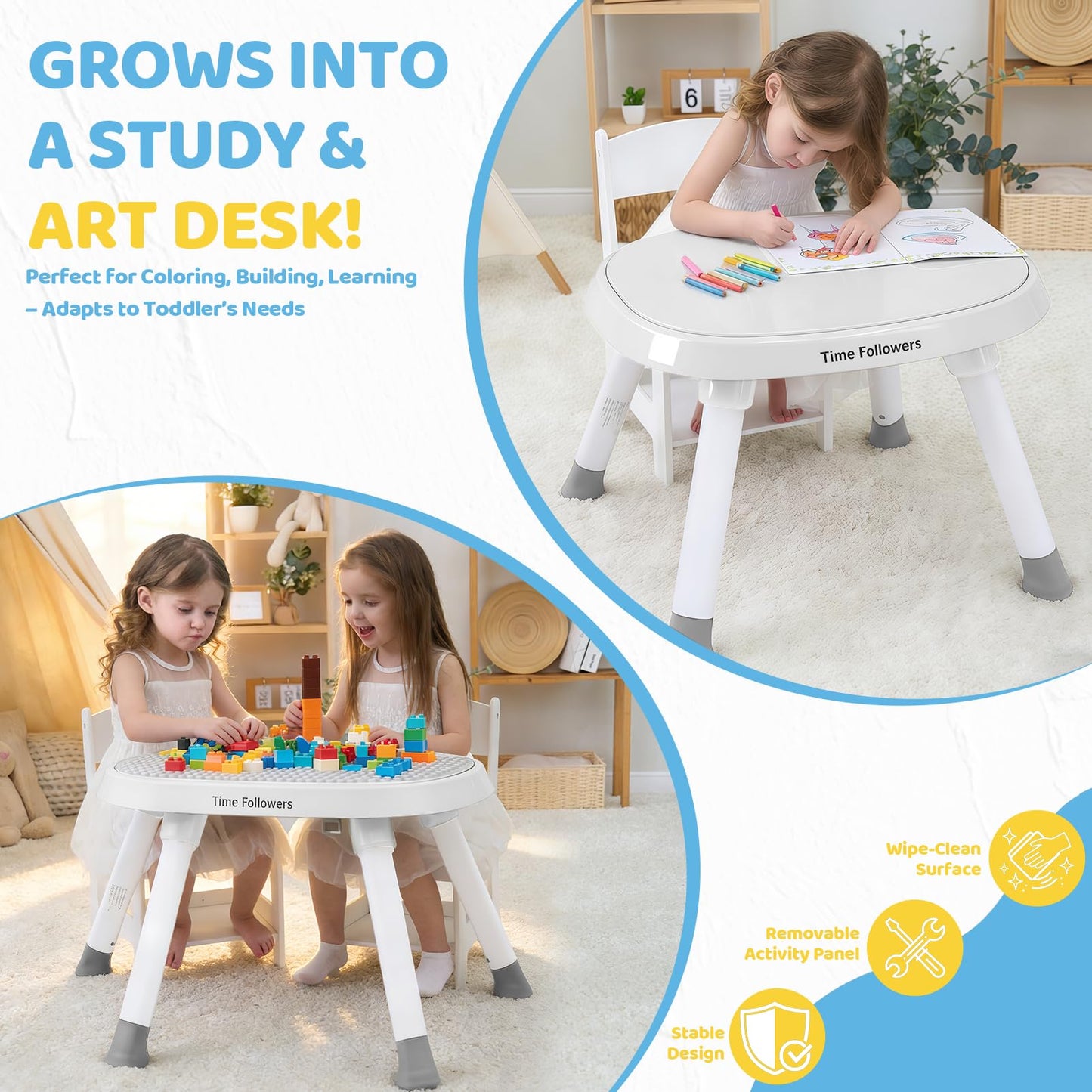 Time Followers® 6-in-1 Baby Activity Center | 4 Stage Montessori-Inspired Toys | Grow Stationary Standing Toddler Table | Jumpers & Bouncers | Must Have for Boy & Girl 6, 12, 24+ Month Old (White)