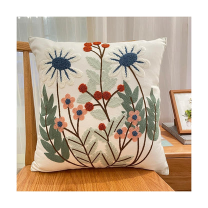 YIcabinet Pillow Covers Set of 2, Embroidered Leaves Pattern Throw Pillow Cover,Square Cotton Cushion,Pillow Case for Sofa Bedroom Couch,18"x18"