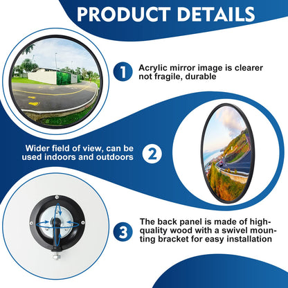 Maitys 2 Pcs Convex Mirror Acrylic Safety Security Traffic Corner Mirrors Adjustable Wide Angle View with Fixing Bracket for Indoor Outdoor Garage School Classroom Warehouse(8 Inch)