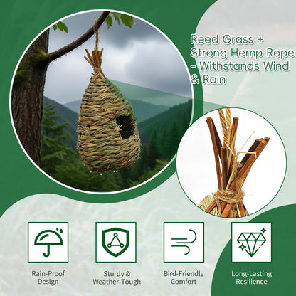 Gute Hummingbird Houses for Outside Hanging, Natural Grass Hanging Bird Hut, Hand Woven Bird Nest, Large Wren Finch Bird House for Garden Window Outdoor Home Decoration, 3 Pack