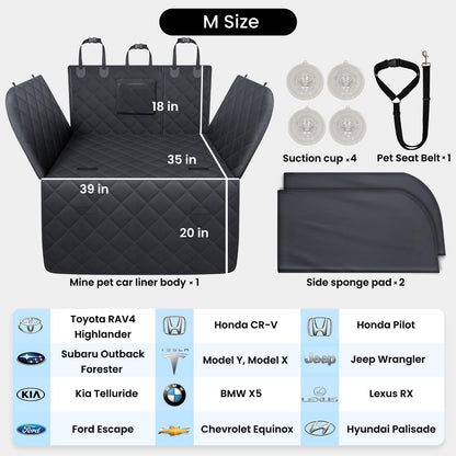 REEVAA SUV Cargo Liner for Dogs, Full Coverage Non-Slip Cargo Cover with Cushioned Sides to Protect Your Dog, Waterproof & Durable, Machine Washable Trunk Protector Mat (M, Black)