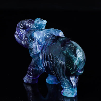 Hxswkk 2.5" Rainbow Fluorite Crystal Elephant Decor Gemstone Hand Carved Animal Healing Statue Craft Home Office Gifts