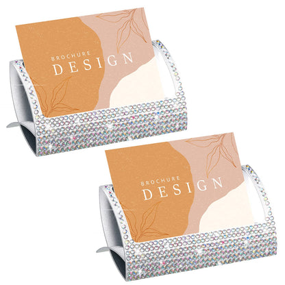 Fuutreo 2 Pcs Bling Aluminum Business Card Holder AB Color Name Card Display Desktop Rhinestone Table Business Organizer for Desk Display Stand Accessories (1 Groove)