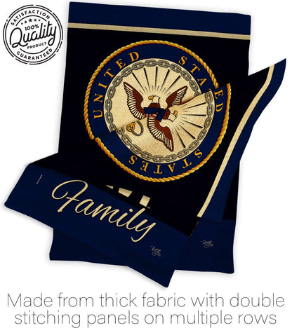 Navy Proudly Family Burlap Garden Flag - Armed Forces USN Seabee United State American Military Veteran Retire Official - House Decoration Banner Small Yard Gift Double-Sided Made in USA 13 X 18.5