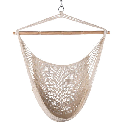Lazy Daze Hammocks Chair Caribbean Hanging Rope Weaving Chair with 40" Hardwood Spreader Bar and Soft-Spun Cotton Rope for Indoor/Outdoor Backyard & Living Room, Max 300 LBS, Natural
