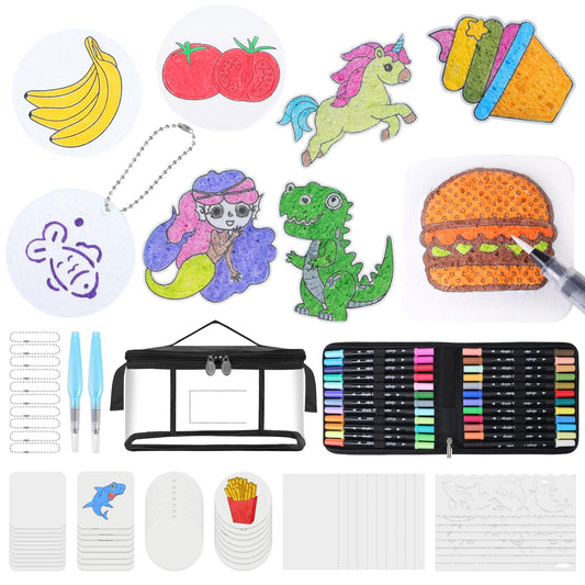REALIKE 92 pcs Magic Foam Texture Painting Kit, Magic Puffy Paint Kit with 46 Pcs Foam Texture Paper, 24 Pcs Dual Tip Acrylic Paint Markers (48 Colors), Magical 3D Effect Painting Kit