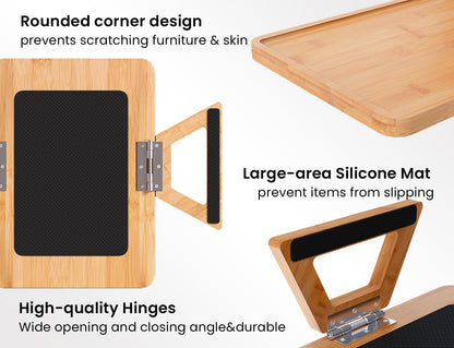 Danfoxer 2 Pack Couch Arm Tray,Bamboo Folding Sofa Tray,Sofa Armrest Trays Clip-On Couch Desk for Drinks,Snacks,Phone,Remote Control（Natural）