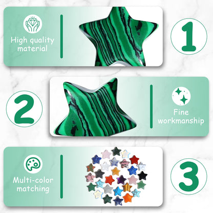 QINJIEJIE 20PCS Malachite Star Crystals Healing Stones Mini Crystal Cute Polished Pocket Stone Thumb Star Gemstones Set Bulk Wholesale Reiki Energy Balancing Star Decor Christmas Day Gifts for Women
