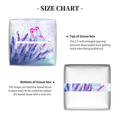 Purple Lavender and Butterfly Tissue Box Cover Square,Watercolor Lavender Flowers Tissue Box Holder Waterproof Leather Facial Paper Organizer Dispenser for Bathroom Home Car Nightstand Vanity Desk