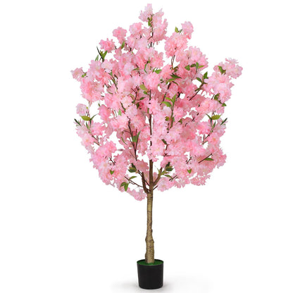 OUSHENG Artificial Cherry Blossom Tree, Fake Plants Indoor Decor, Faux Pink Sakura Flowers for Living Room Home House Entryway Bedroom Office Inside Decorations, 4FT