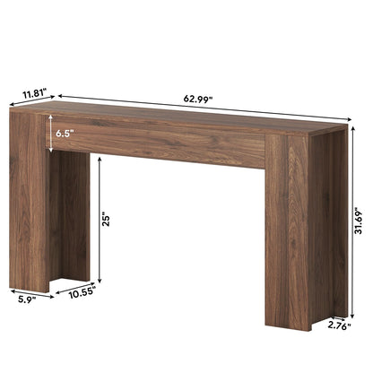 knoworld 63-Inch Long Console Table with LED Light, Farmhouse Sofa Table Behind Couch, Wooden Console Table for Entryway Hallway Entrance Living Room, Brown