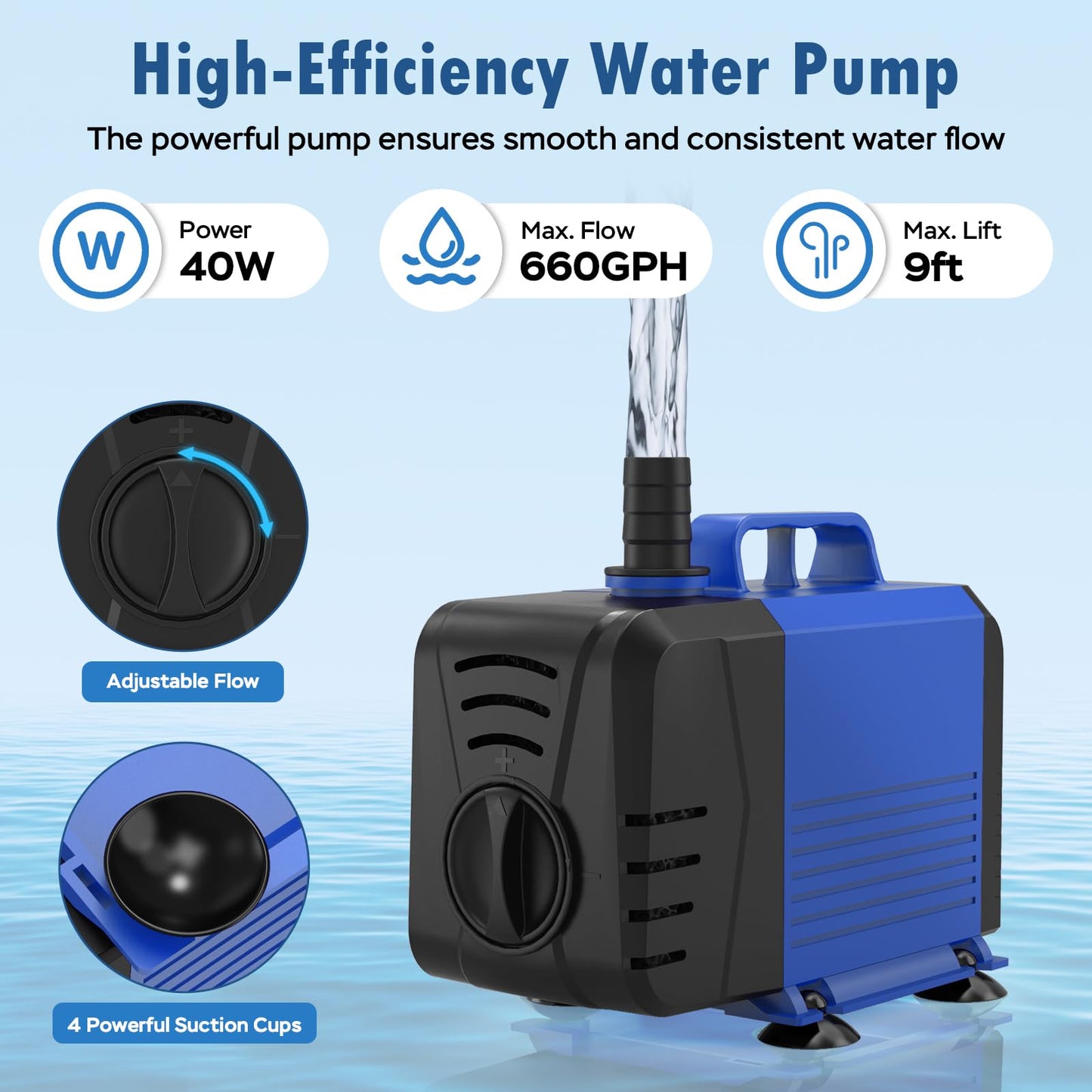 Devopet Pond Waterfall Spillway Kit, 12" Stainless Steel Spillway with Remote Control LED Lights, 660GPH Submersible Water Pump, Outdoor Waterfall Fountain for Water Feature, Garden, Backyard, Pool
