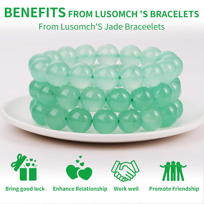 Handmade Natural Jade Beaded Bracelet for Women & Men – Genuine Green/White Jade Gemstone Stretch Bracelet – Lucky Energy Healing Jewelry Gift for Peace, Prosperity & Protection LG
