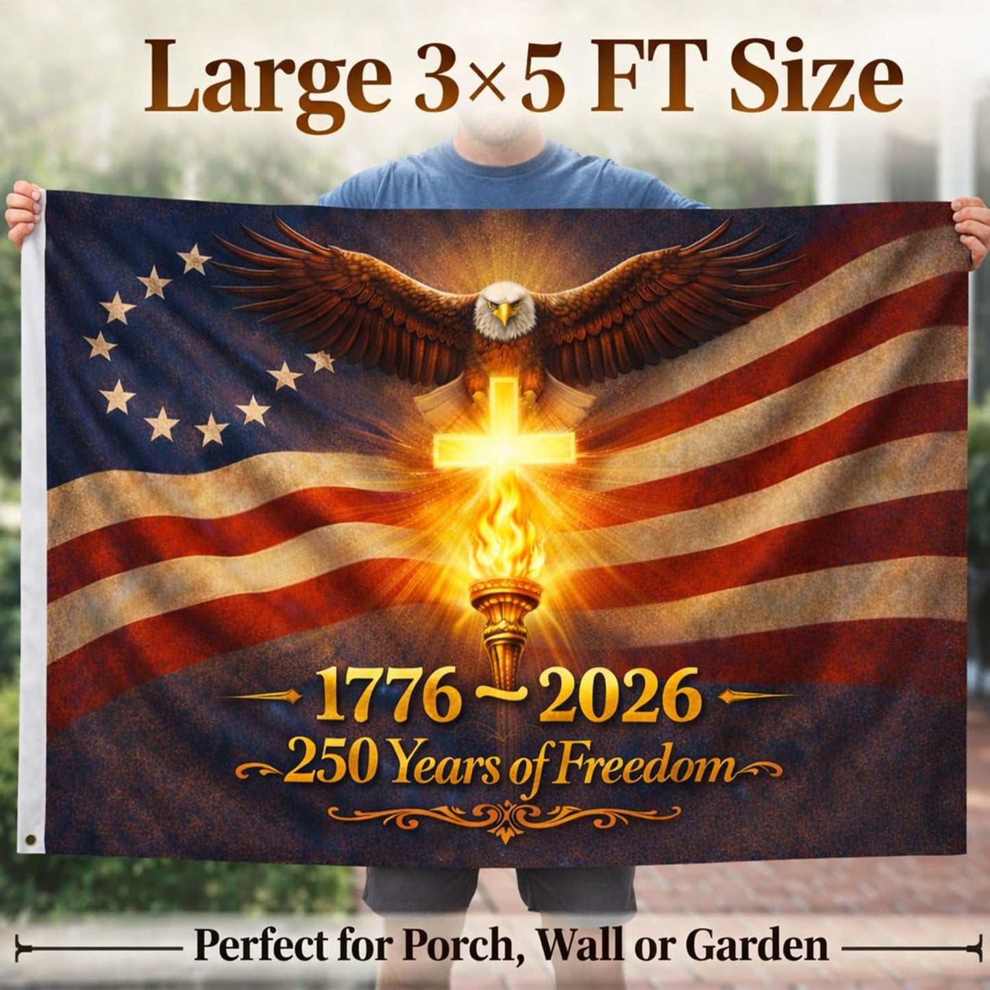 America 250th Anniversary USA Flag 3x5 Ft – 1776-2026 Patriotic USA Flag, Betsy Ross 13 Star Vintage American Flag, Double Sided 3-Ply Outdoor Flag with Brass Grommets, Fade Resistant (God Bless America)