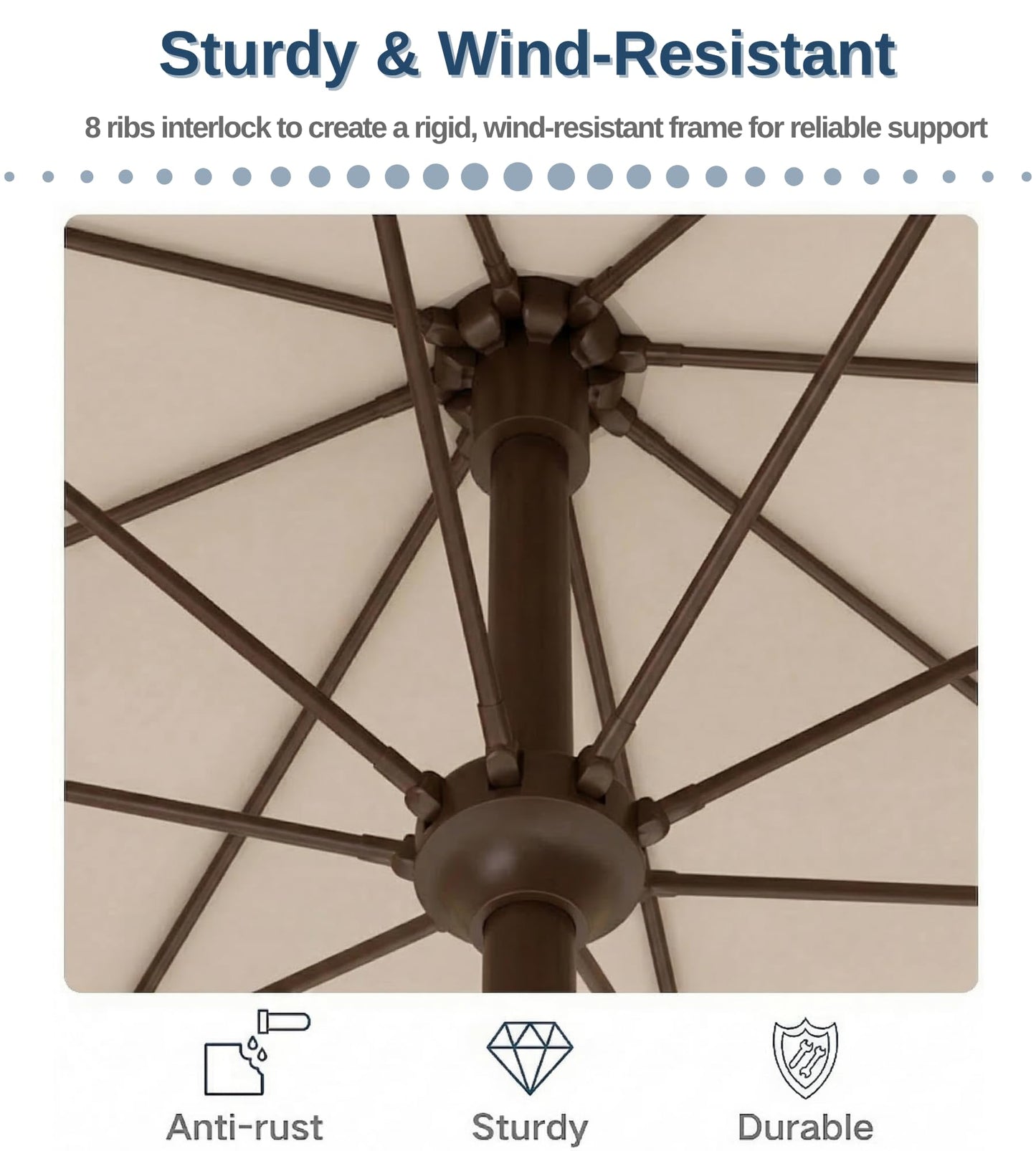 PatioKingdom 9FT Patio Outdoor Umbrella-UPF 50+ Sun Shade with Wind Vent, Push-Button Tilt & Smooth Crank Lift, Rust-Resistant Fiberglass Frame for Garden, Backyard,Yard (Beige)