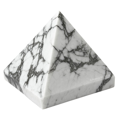 Amazing Gemstone Howlite Pyramid Crystal Healing Stones - 2" Great Pyramid Figurine of Natural Stone Pyramid for Meditation, Reiki, Chakra Balancing and Crystal Pyramids Grid