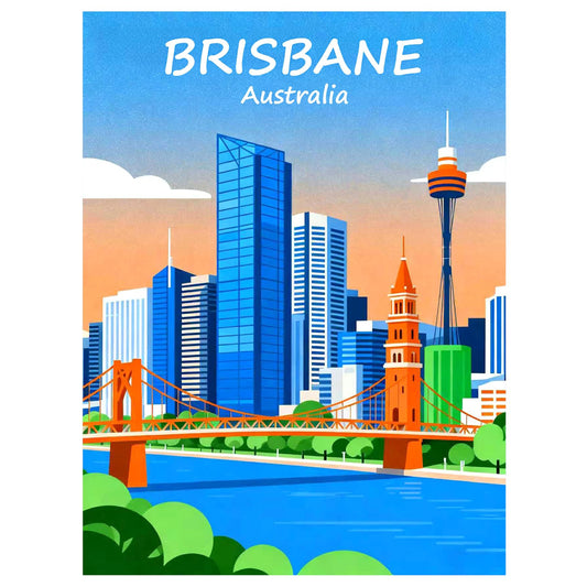 JZHYOAN Brisbane City Australia Vintage Travel Posters with Diamond Landscape Dimaond Art Painting Modern Canvas Sea City Wall Art Posters for Wall Decor Story Bridge Gem Arts and Craft 30x40cm