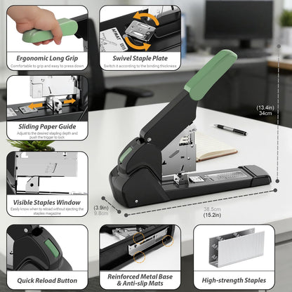 AFMAT Heavy Duty Stapler, 210 Sheet Effortless Stapler for Desk, 60% Reduced Effort, Jam Free, 50,000+ Uses, Adjustable Paper Depth, Metal Desktop Staplers for Office, Includes 7000Pcs Staples, ES15