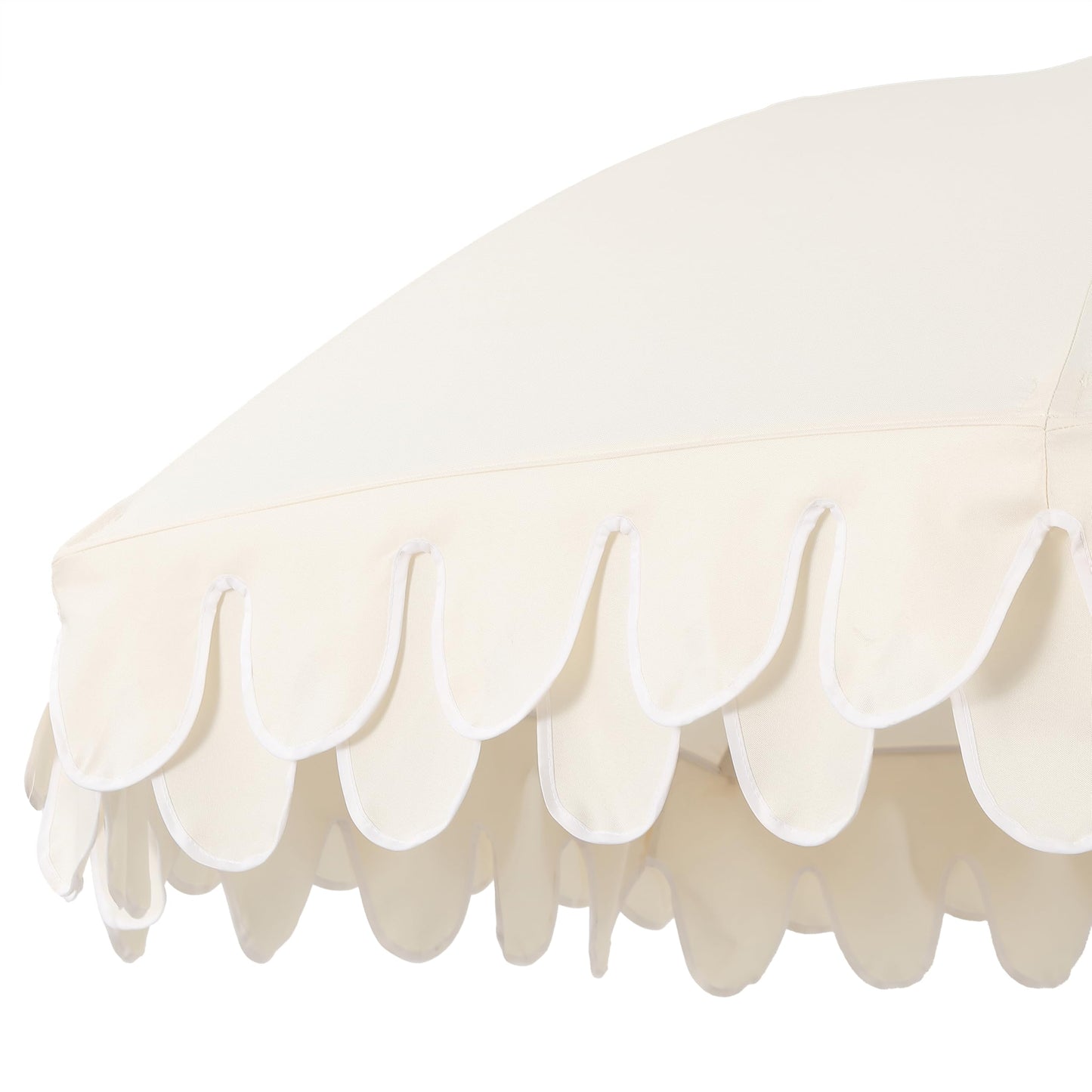 JONATHAN Y UMB1004C Horizon 6.5 ft. Classic MidCentury Scalloped Fringe Market Beach Umbrella with Push-Button Tilt, Wind Vent and UV Protection, and Matching Carry Bag in Cream/White, White Pole