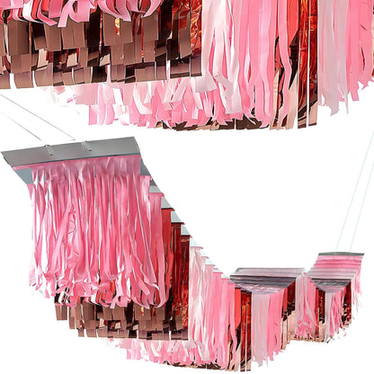 Fun Express 12 Ft. Pink Metallic Foil & Tissue Paper Hanging Ceiling Decoration