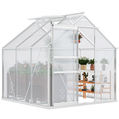 DWVO 6x6FT Polycarbonate Greenhouse for Outdoors, Large Heavy Duty Aluminum Greenhouses with Sliding Doors and Vent Window, Walk-in Greenhouse Large Sun House for Garden Backyard, Silver