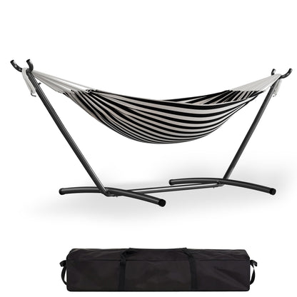 GarveeLife Double 2 Person Hammock, Indoor Outdoor Standing Hammock with Space Saving Steel Stand, Carry Bag, 450 LBS Weight Capacity, Suitable for Garden Camping Beach, Black