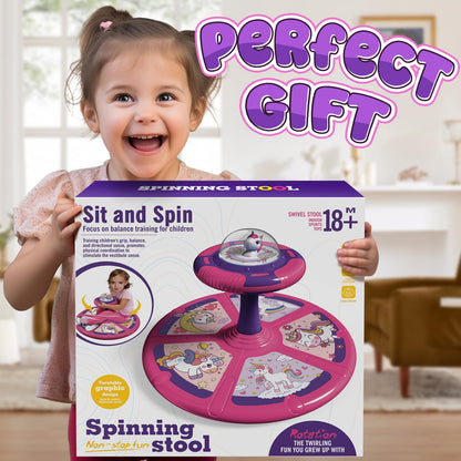 Flooyes Unicorn Sit and Spin Toys for Toddlers Girls 2 Years Old, Christmas Birthday Gifts for 1 2 3 4, with LED and Music, 360° Spin