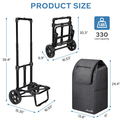 KEDSUM 2 in 1 Shopping Carts for Groceries, 330 lbs Grocery Cart on Wheels, Foldable Utility Carts with Wheels, Hand Truck with Waterproof Tote Bag for Shopping, School, Laundry, Craft Show, Black