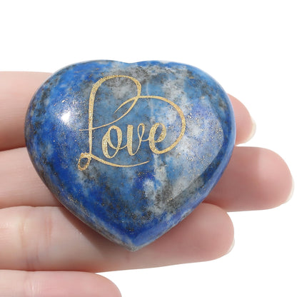 ZHIYUXI 45mm Lapis Lazuli Gemstones Polished Rocks Lapis Lazuli Stone Smooth Rocks Gem Stones Blue Lapis Lazuli Crystal Polished Stones Engraved Heart Meditation Spiritual Healing Gifts for Men Reiki