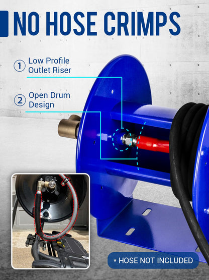 MEKOH Pressure Washer Hose Reel 150FTx3/8”, 300FTx1/4” Manual Power Washer Hose Reel with M22 14mm Fitting,4500PSI Heavy Duty Hose Reel for Water,High Pressure Metal Reel with Wall/Van/Trailer Mount