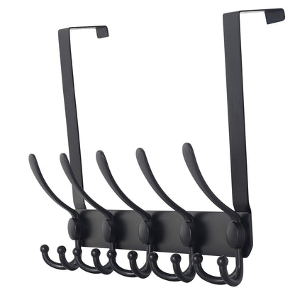 Dseap Over The Door Hook Hanger - Fits 1 3/8" to 1 3/4" Standard Doors | 5 Tri Hooks Heavy Duty Towel/Coat Rack | Door Organizer for Clothes, Jackets, Hats, Towels, Black