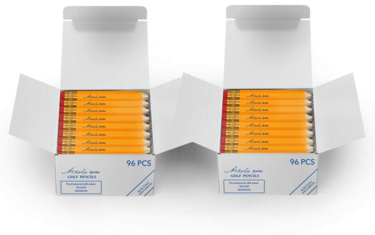 Nikola Works Mini Golf Pencils With Erasers - 192 Count - Classic Pre-Sharpened #2 HB American Pew Pencils Standard Hex Shaped Bulk Pack