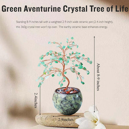 Runyangshi Green Aventurine Crystal Tree of Life - 8" Large Natural Chakra Healing Crystal Tree, Bringing Money, Good Luck, Positive Energy for Home Decor, Feng Shui Gifts, Office Desk Ornament