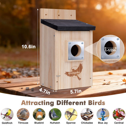 Gtongoko 2 Pack Bird Houses for Outside, Bluebird Nesting Box with Metal Predator Guard, Wooden Birdhouse Kit for Chickadees, Swallows & Finches, Assembly Required