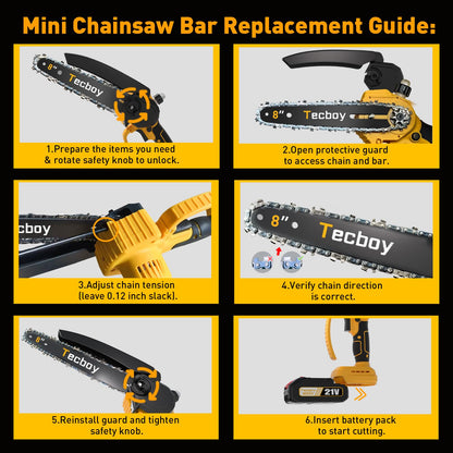 8 Inch Mini Electric Chainsaw Cordless, 6 Inch Portable Chain Saw for Makita 18V Battery Powered Saws Small HandHeld Saw with 2 Batteries Yard Tool Tree Trimming Wood Cutting Gifts Men Dad(GoldYellow)