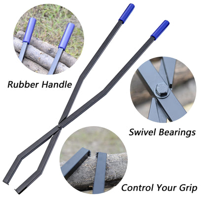 CKLT 40'' Fire Tongs for Fire Pit Heavy Duty Firewood Grabber Tool Metal Log Grabber for Large Logs Rustproof Safely Moves Firewood Outdoor Bonfire Campfire