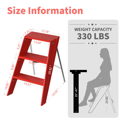 HOTEAGLE Modern Folding Chair - Multifunctional Design Doubles as Step Stool & Storage Shelf, Sturdy Engineering Plastic for Kitchen, Dining & Bistro,Red