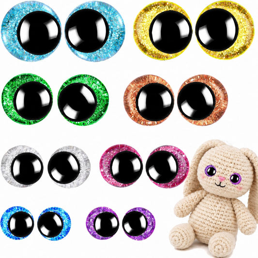 160PCS Large Safety Eyes for Amigurumi 3D Glitter Crochet Doll with Washers for DIY Puppets Bear Crafts Animals Amigurumi Making Supplies(12-18mm)