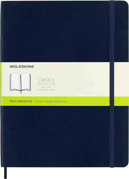 Moleskine Classic Notebook, Soft Cover, XL (7.5" x 9.5") Plain/Blank, Sapphire Blue, 192 Pages