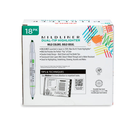 Zebra Pen Mildliner Double-Ended Highlighter Set, Broad and Fine Point Tips, Ideal for Bible Highlighting, No Bleed, 18 Pastel and Neutral ink Colors, Pack of 18