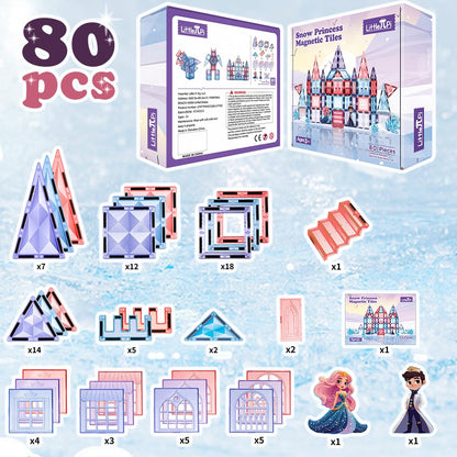 Little Pi Frozen Magnetic Tiles 3 Year Old Girl Gifts 5 Year Old 4 Year Old Girl Birthday Gifts Princess Toys Magnet Tiles Building Blocks Castle Age 3 4 5 6 7 8