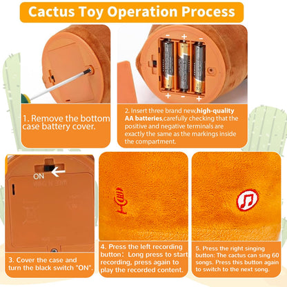 Dancing Talking Cactus Toy, Baby Singing Recording Mimicking Cactus Toy, Repeats What You Say, Musical Interactive Infant Toddler Toys for 1 Year Old Boys Girls, Baby Easter Basket Stuffers Gifts