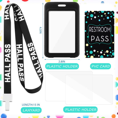 Tatuo 16 Pcs Hall Pass Lanyards Card Passes Set Vertical Bathroom Pass Restroom Unbreakable Gift for Teacher Nurse Library Office(Black)