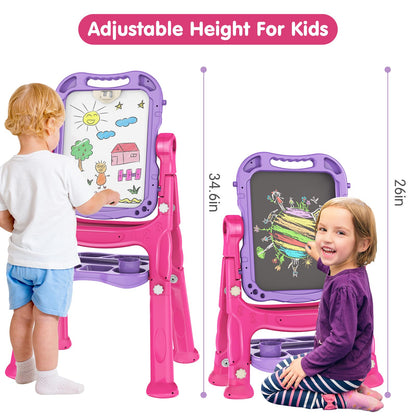 Amagoing Easel for Kids, Adjustable Standing Art Easel for Toddler, Double Side Drawing Board with Painting Accessories, Birthday Christmas Gift Toy for Boys Girls 3 4 5 6 Years Old, Purple
