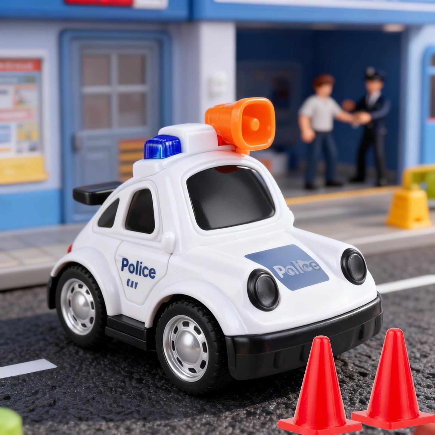 YEHOSHUN Cartoon Police Car Push and Go Inertia Toys for Toddlers 1-3, Friction Powered Race Vehicles for Toddlers 6-9-12-18 Month, 1st Birthday Gift for 1-2 Year Old Boys Girls
