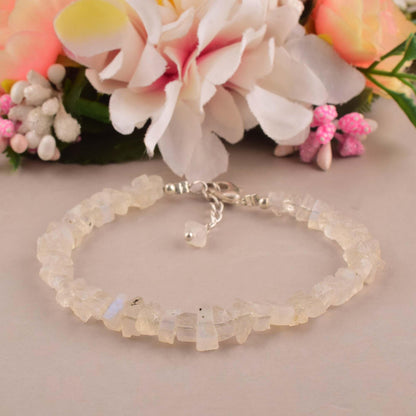 Natural Raw Rainbow Moonstone Bracelet, Rough Beads Gemstone, Healing Crystals, Birthday, Gift for Her, Gemstone Jewelry for Women, Pretection Bracelet