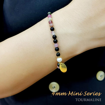 Morchic 4mm Natural Tourmaline Gemstone Beads Stretch Bracelet for Women, With Freshwater Pearls, Energy Gem Birthday Gift for Her 7.2”